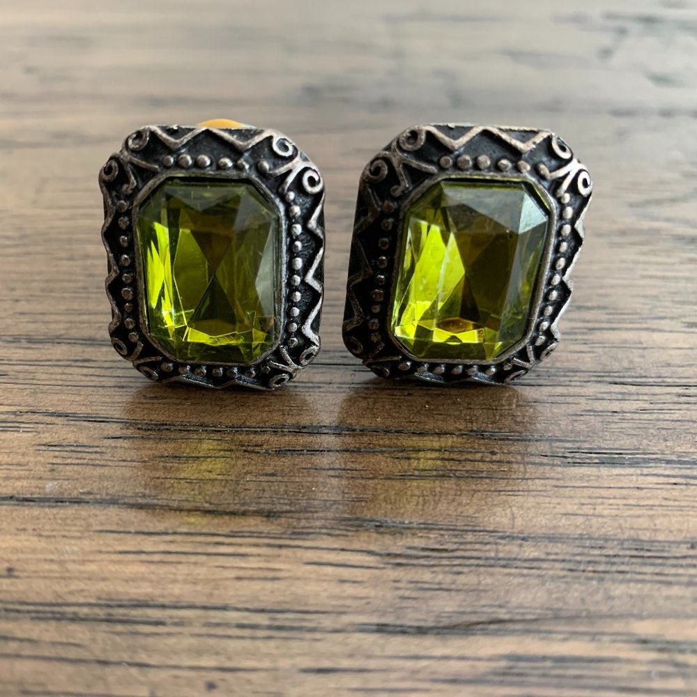Chico's Green Crystal Rectangle Earrings